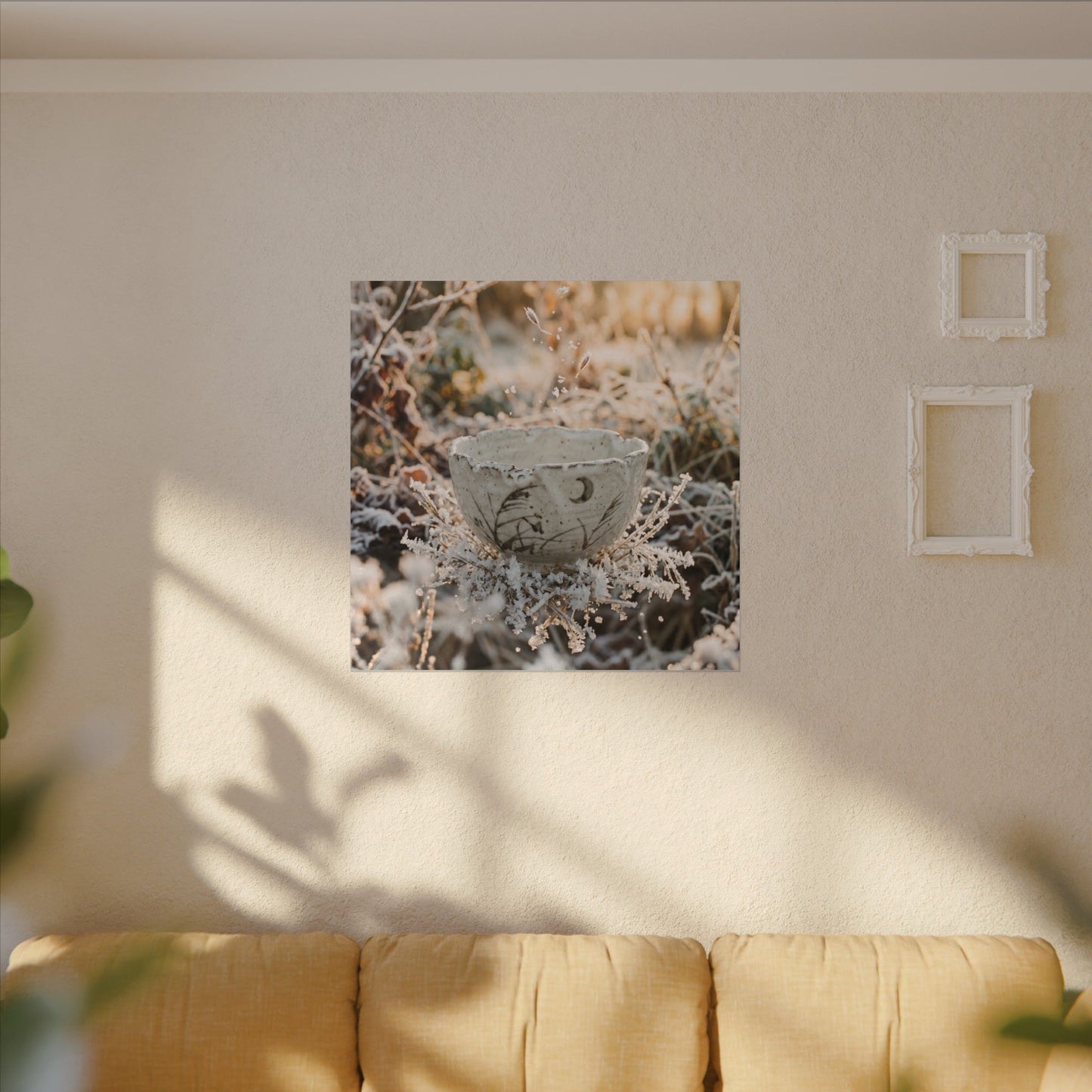 Japandi Ceramic Bowl in Golden Hour | Japanese Pattern Canvas Art