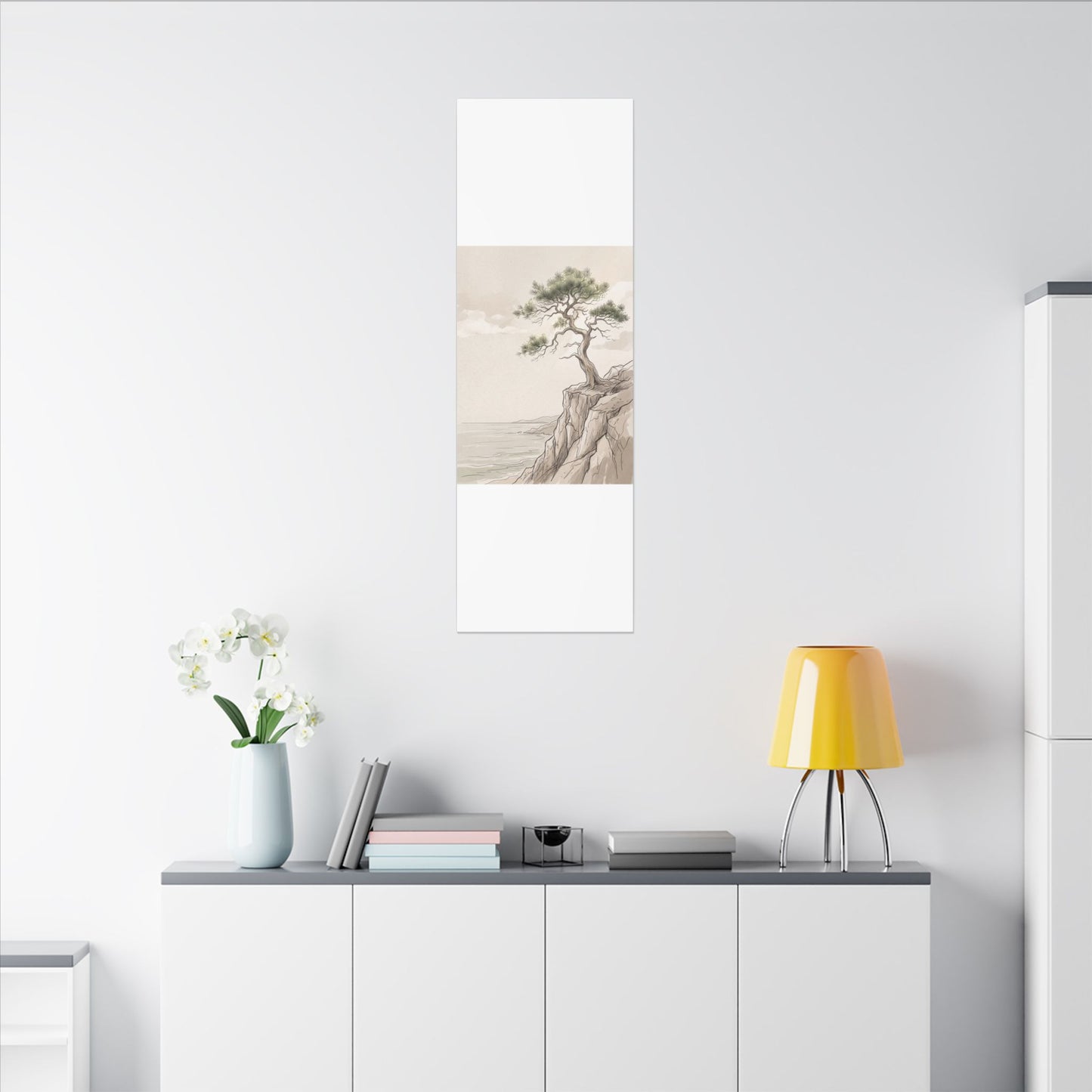 Japandi Pine Tree in Dappled | Minimal Line Canvas Art