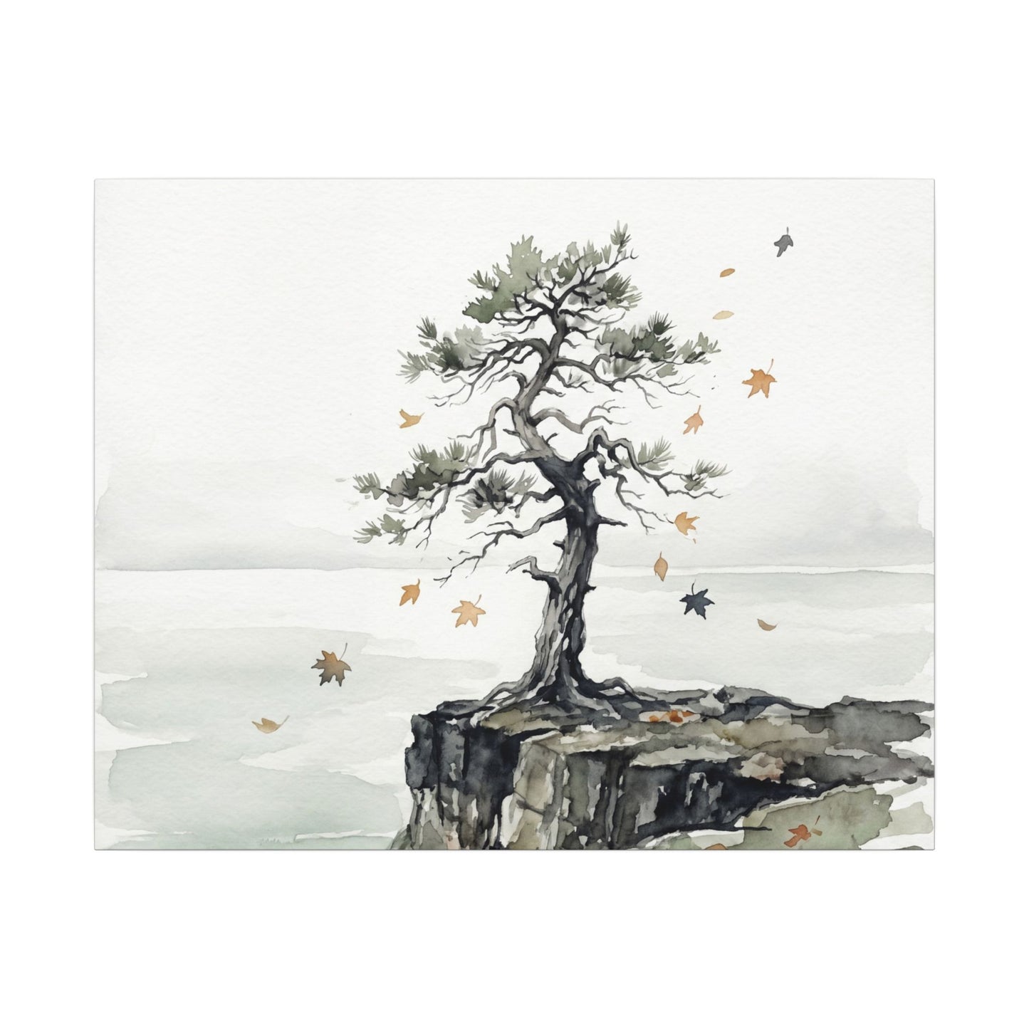 Japandi Pine Tree in Overcast | Watercolor Canvas Art