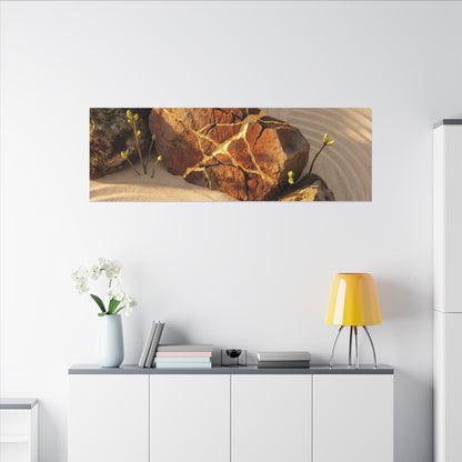 Kanso Rock Garden Canvas Art - Kintsugi Crackle Gold