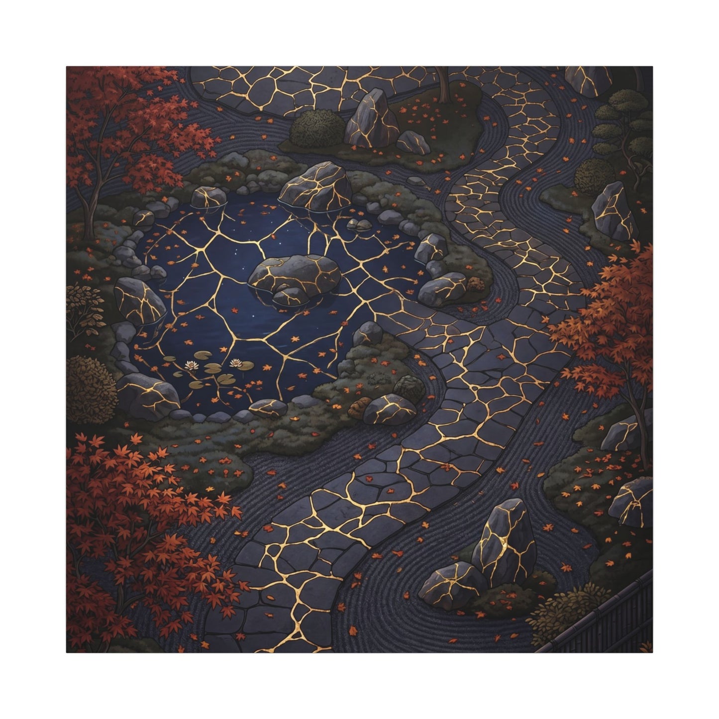 Moonlit Garden Gold Vein Canvas Art | Resilient Kintsugi Art