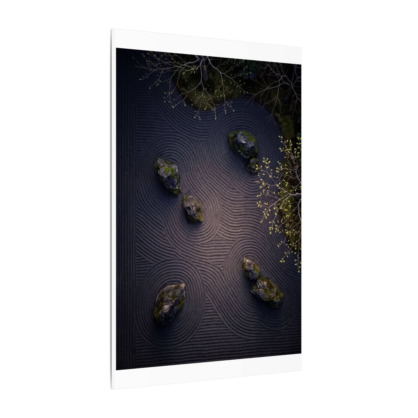 Dark Japandi Rock Garden in Dawn | Shadow Zen Canvas Art
