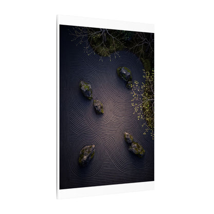 Dark Japandi Rock Garden in Dawn | Shadow Zen Canvas Art
