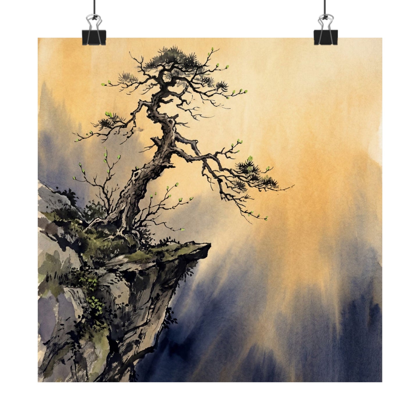 Pine Tree Wall Art Print | Spring Zen Sumi E Art Art Print