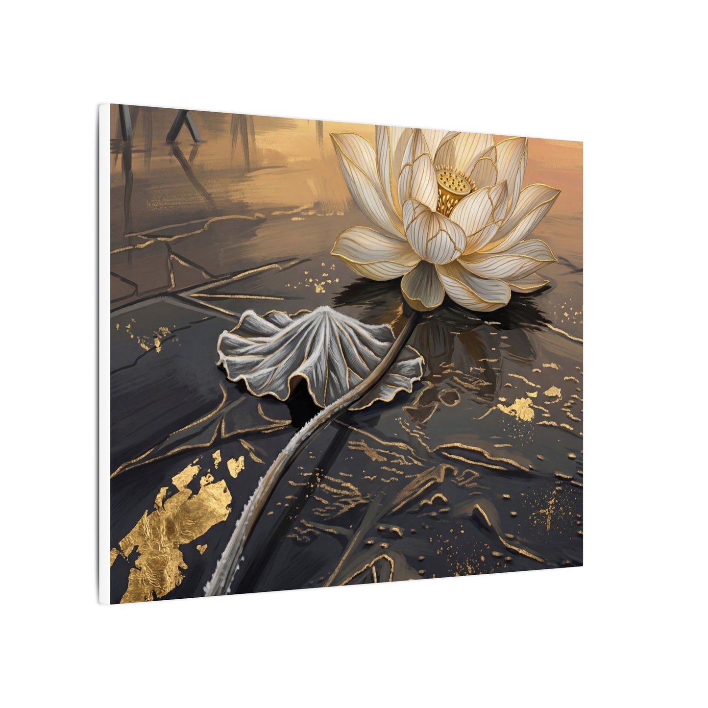 Kintsugi Lotus Flower in Golden Hour | Gold Vein Canvas Art