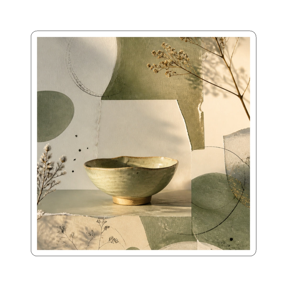 Ceramic Bowl Sticker | Winter Japandi Minimal Line Art