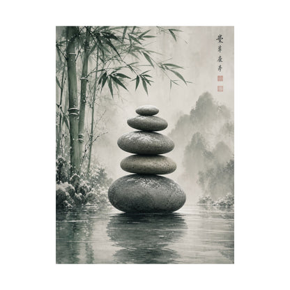 River Stones Sumi E Wall Art Print | Tranquil Zen Art