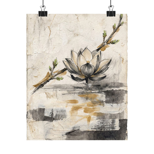 Seijaku Lotus Flower Wall Art Print - Japandi Texture
