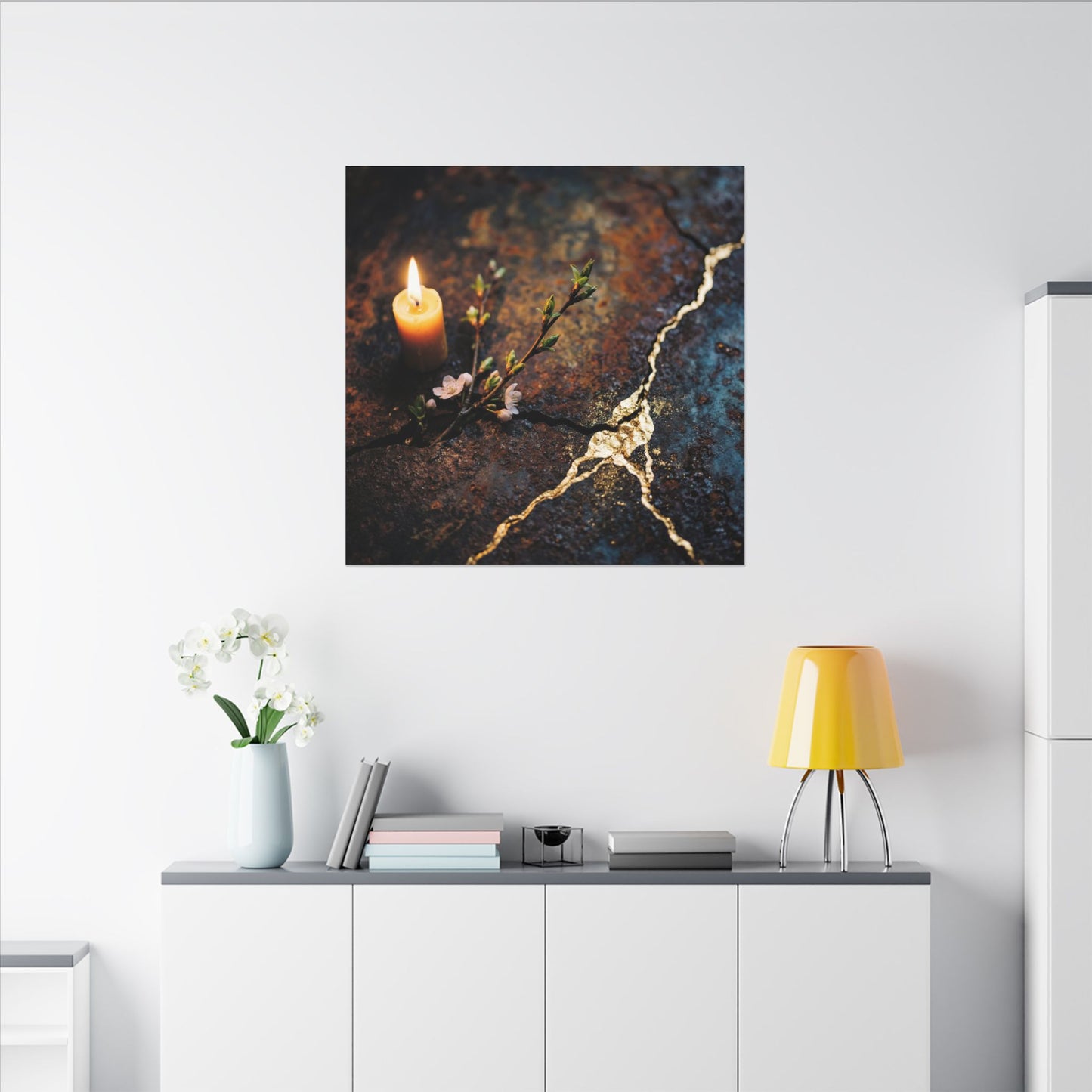 Kintsugi Rust Patina in Candlelight | Gold Repair Canvas Art