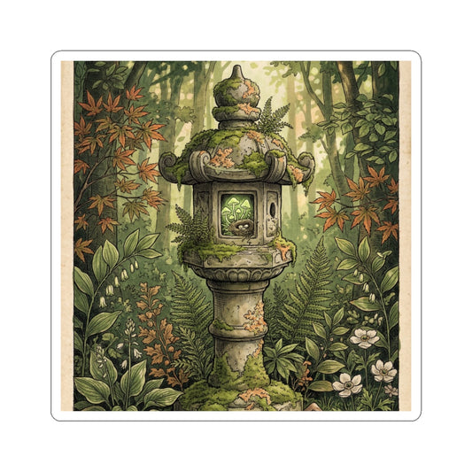 Cottagecore Stone Lantern in Dappled | Vintage Botanical Sticker Art Print