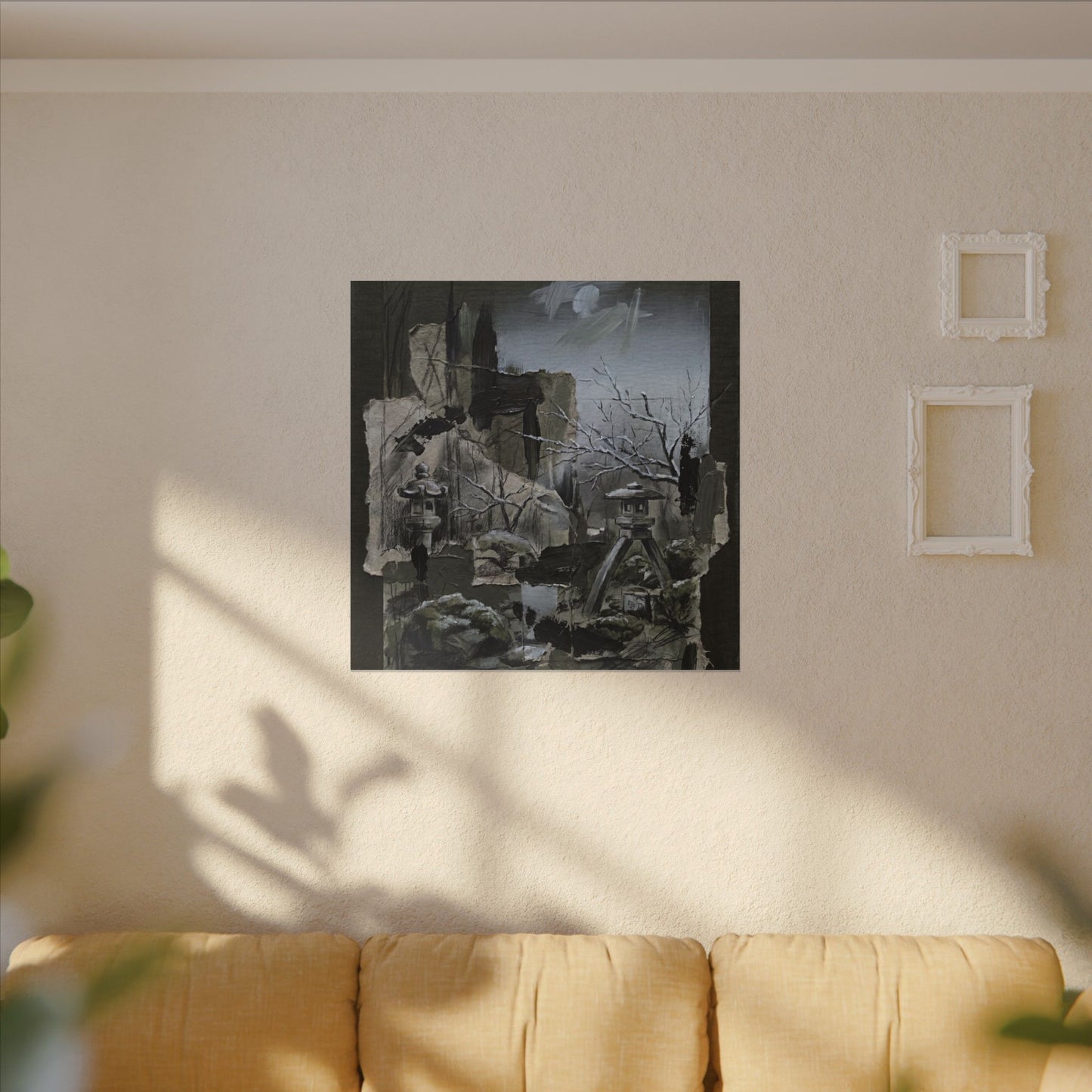 Winter Moonlit Garden Dark Texture Canvas Art | Moody Decor