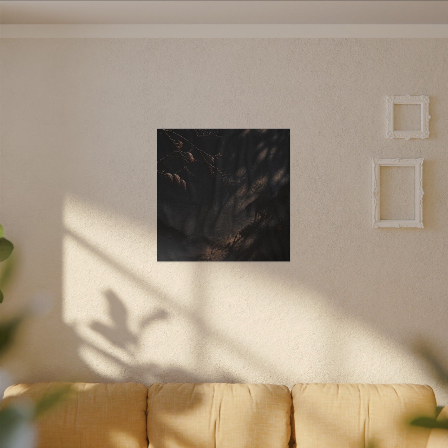 Atmospheric Silk Drape Canvas Art - Charcoal Ink Dark Japandi