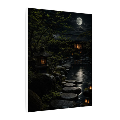Moonlit Garden Shadow Zen Canvas Art | Sophisticated Dark Japandi Art