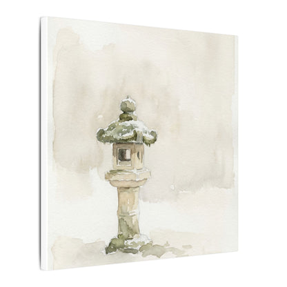 Stone Lantern Winter Canvas Art | Japandi Earthy Design