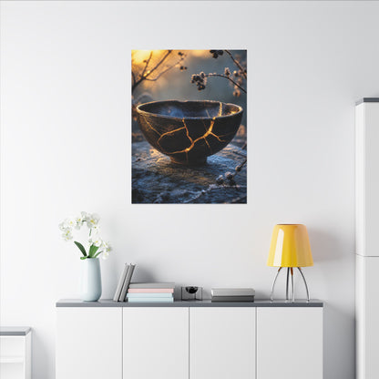 Ceramic Bowl Canvas Art | Winter Kintsugi Gold Repair Art