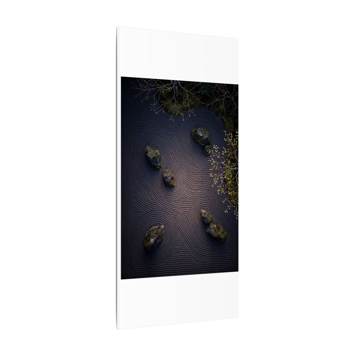Dark Japandi Rock Garden in Dawn | Shadow Zen Canvas Art