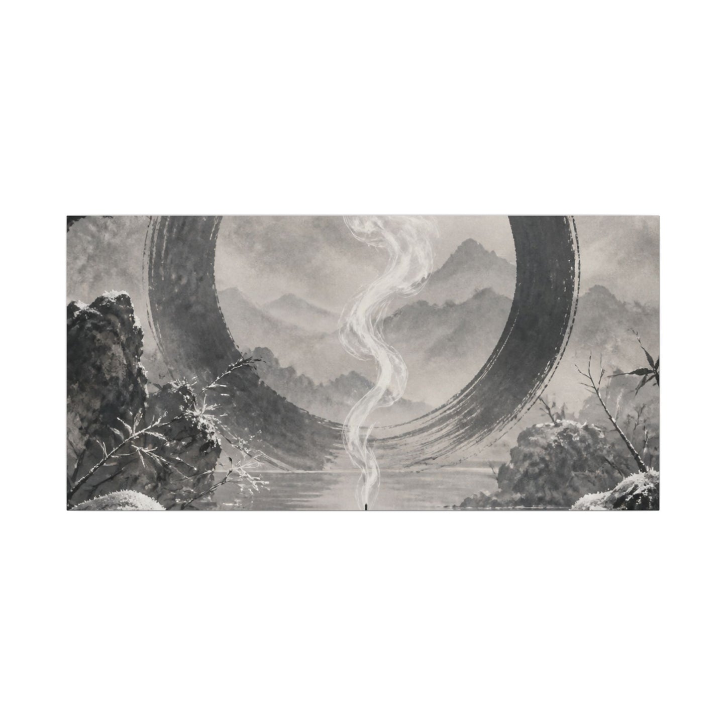 Incense Smoke Canvas Art | Winter Zen Sumi E Art