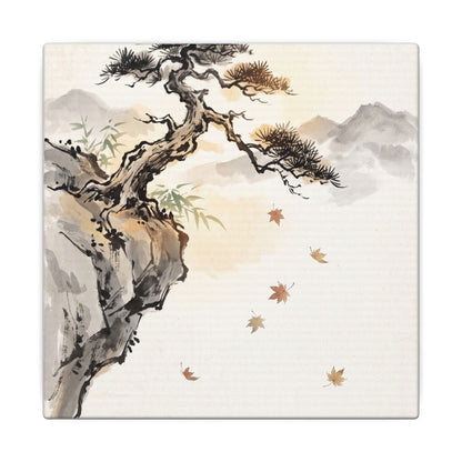 Peaceful Pine Tree Canvas Art - Sumi E Zen