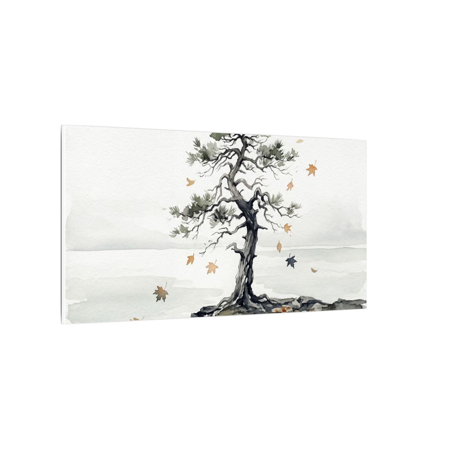 Japandi Pine Tree in Overcast | Watercolor Canvas Art