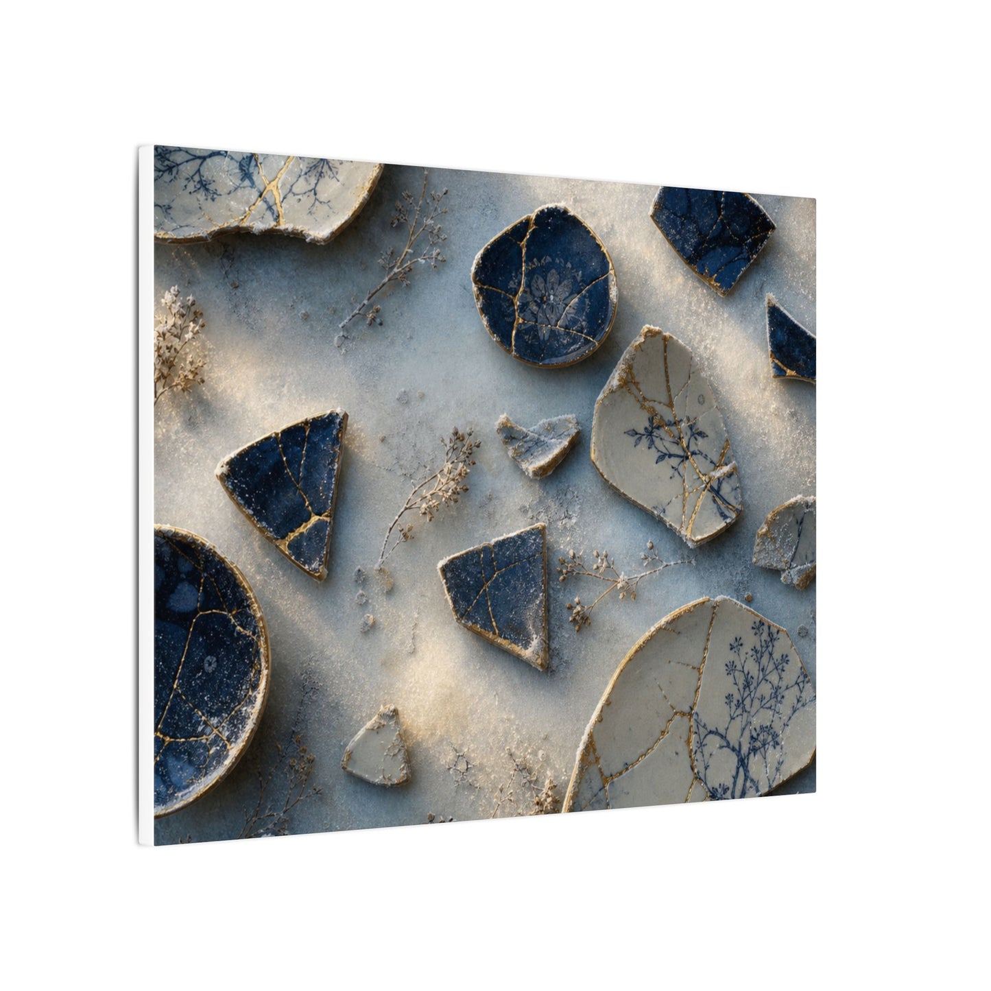 Broken Pottery Canvas Art | Winter Kintsugi Gold Vein Art