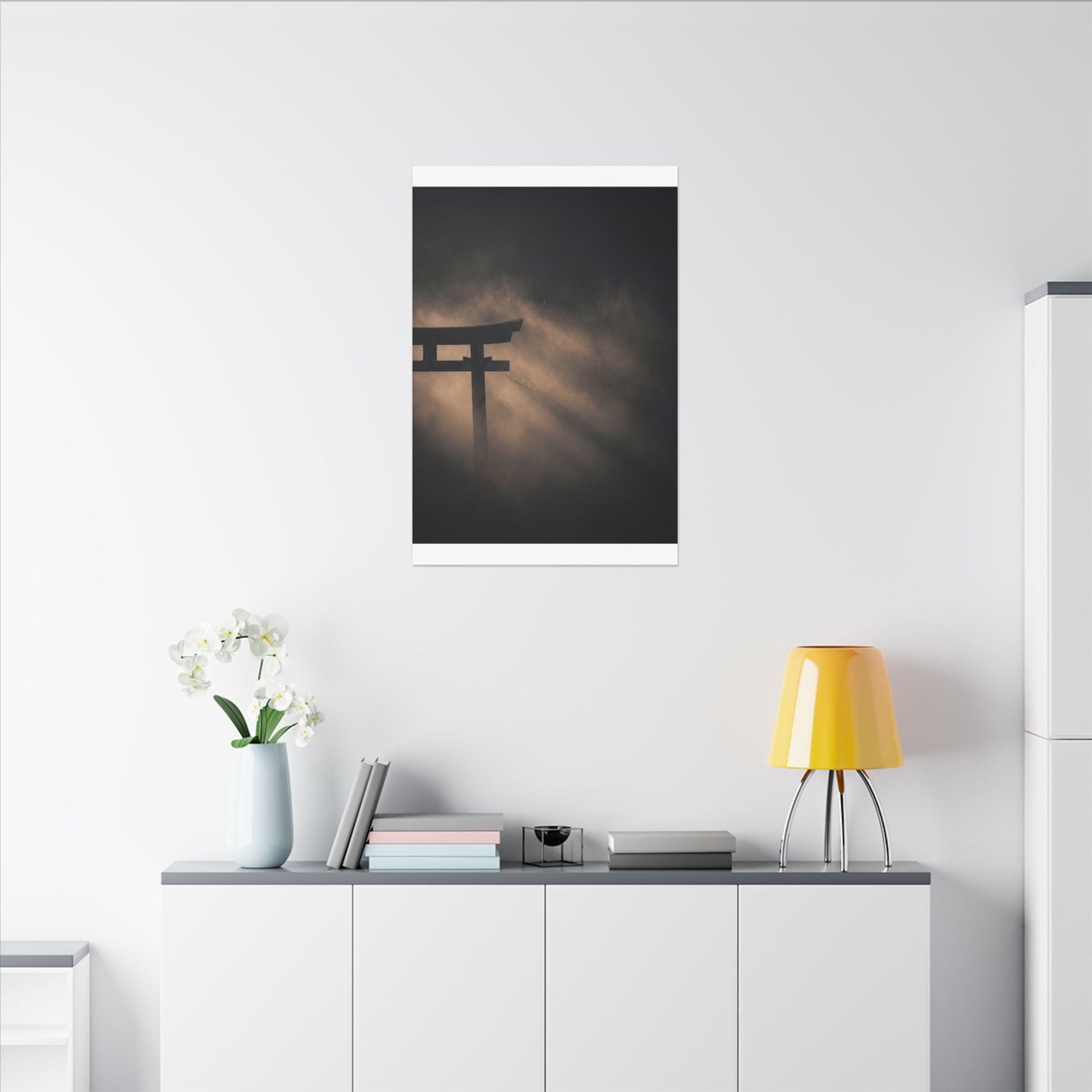 Torii Gate Shadow Zen Canvas Art | Bold Dark Japandi Art