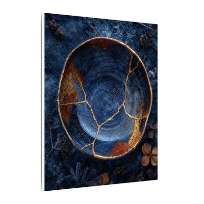 Kintsugi Ceramic Bowl in Moonlight | Crackle Gold Canvas Art