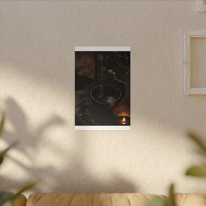 Atmospheric Ceramic Bowl Canvas Art - Shadow Zen Dark Japandi