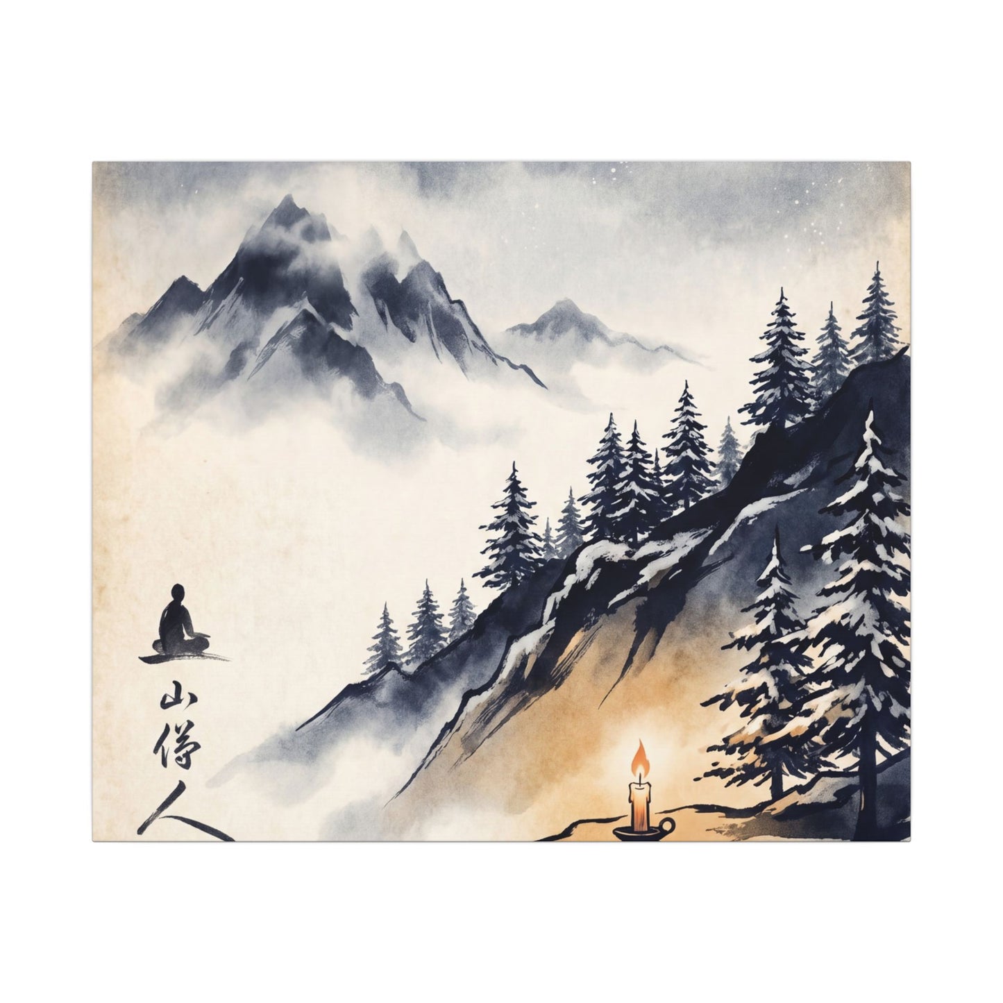 Mountain Mist Canvas Art | Winter Zen Ukiyo E Inspired Art