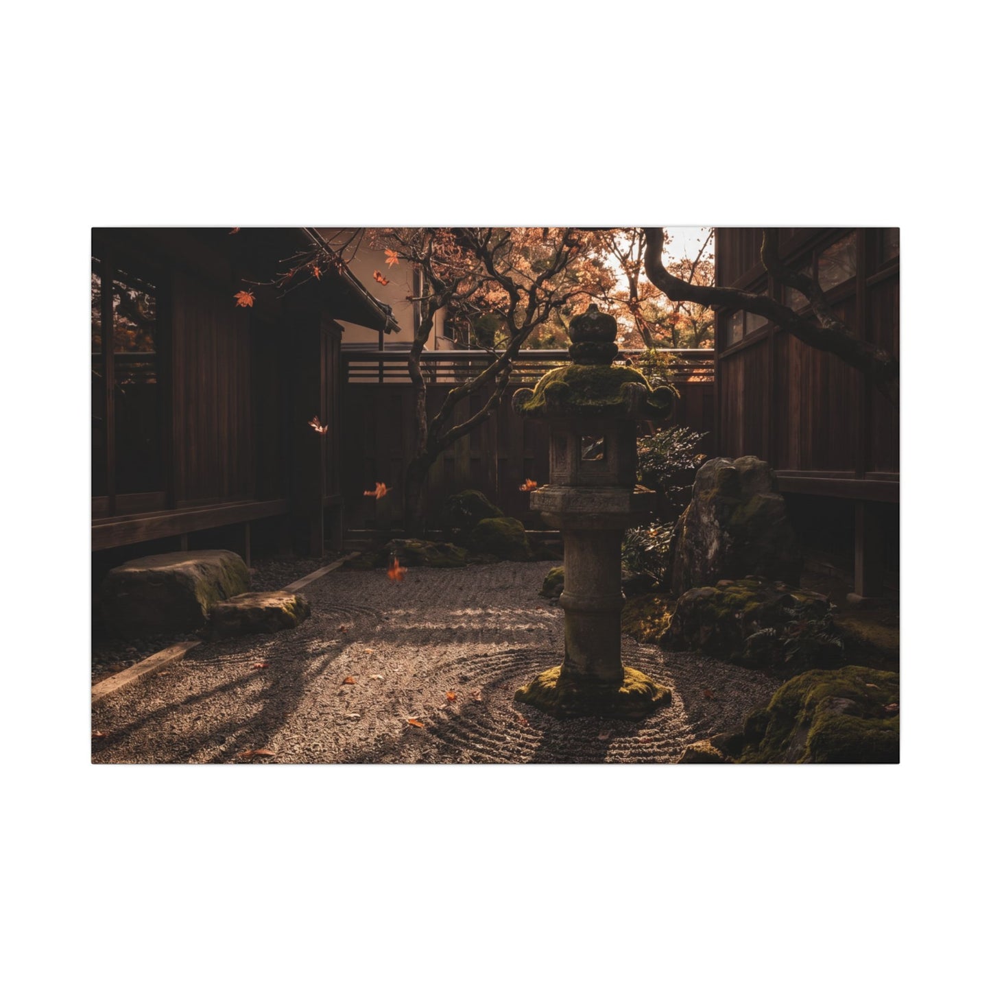 Seijaku Stone Lantern Canvas Art - Dark Japandi Shadow Zen