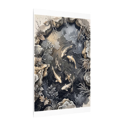 Koi Pond Canvas Art | Winter Japandi Japanese Pattern Art
