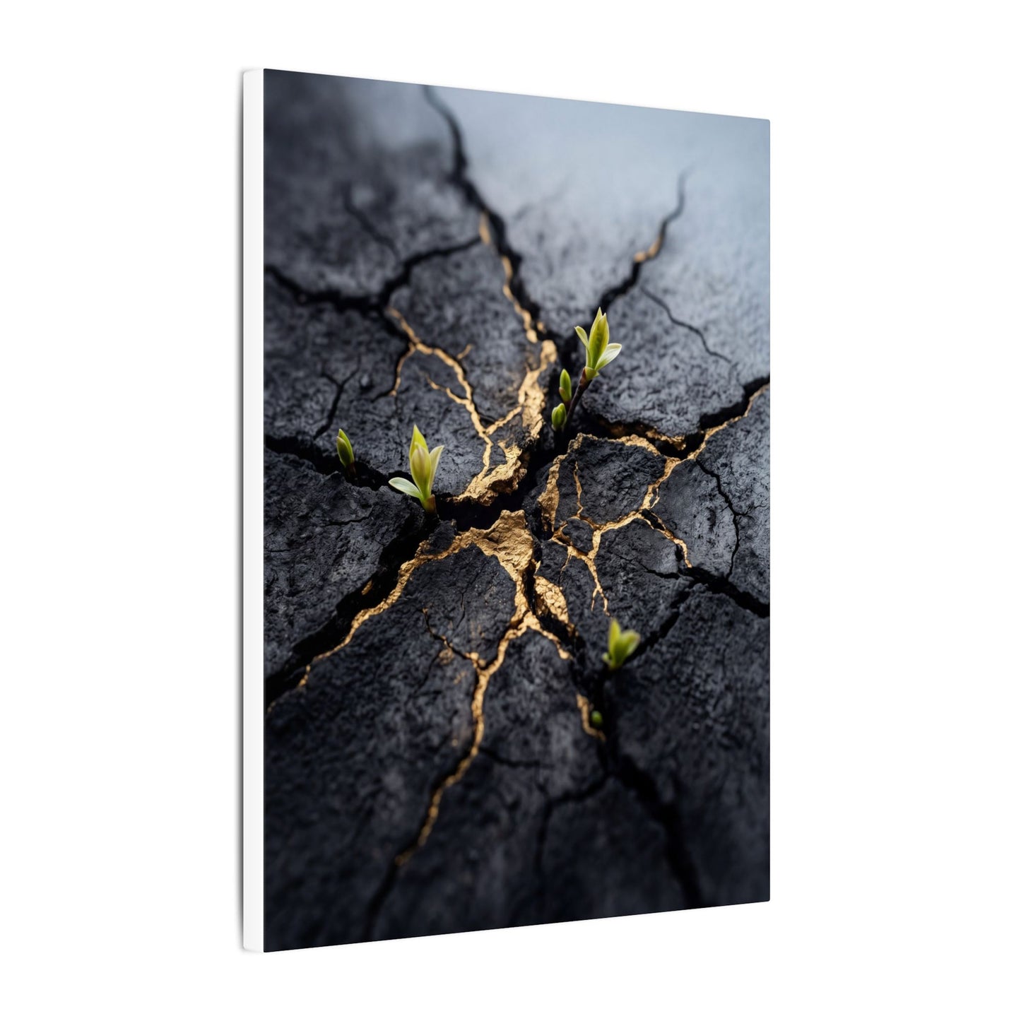 Ma Cracked Earth Canvas Art - Dark Japandi Charcoal Ink