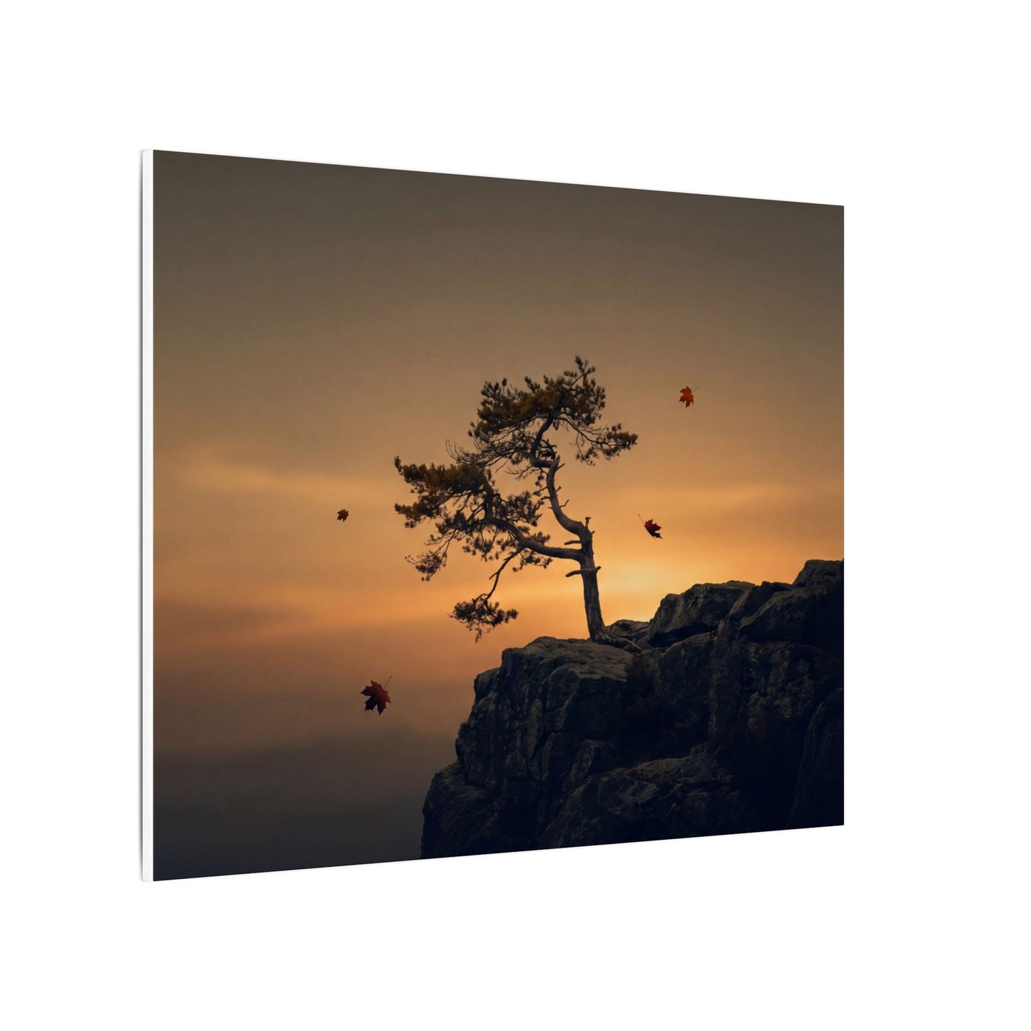 Dark Japandi Pine Tree in Golden Hour | Moody Minimal Canvas Art