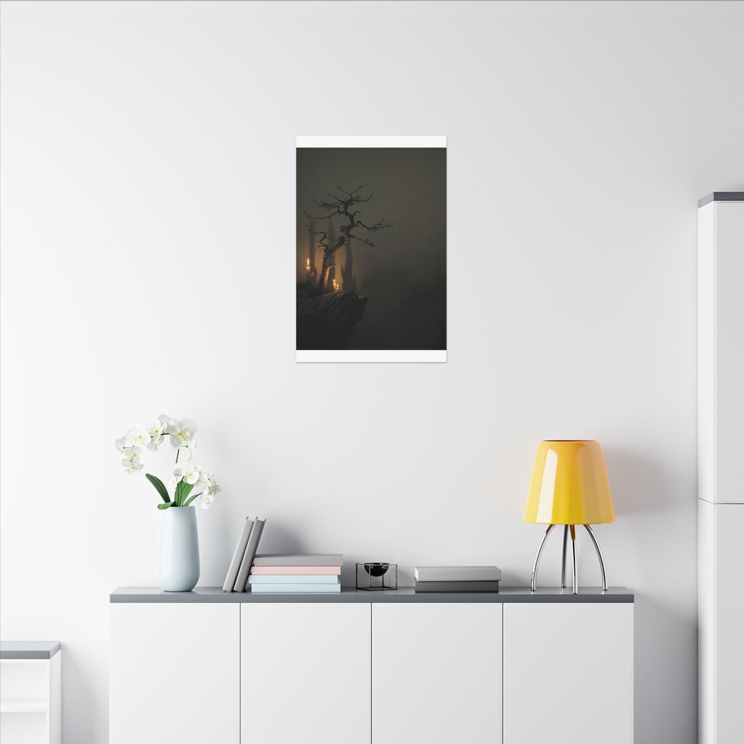 Ma Pine Tree Canvas Art - Dark Japandi Shadow Zen