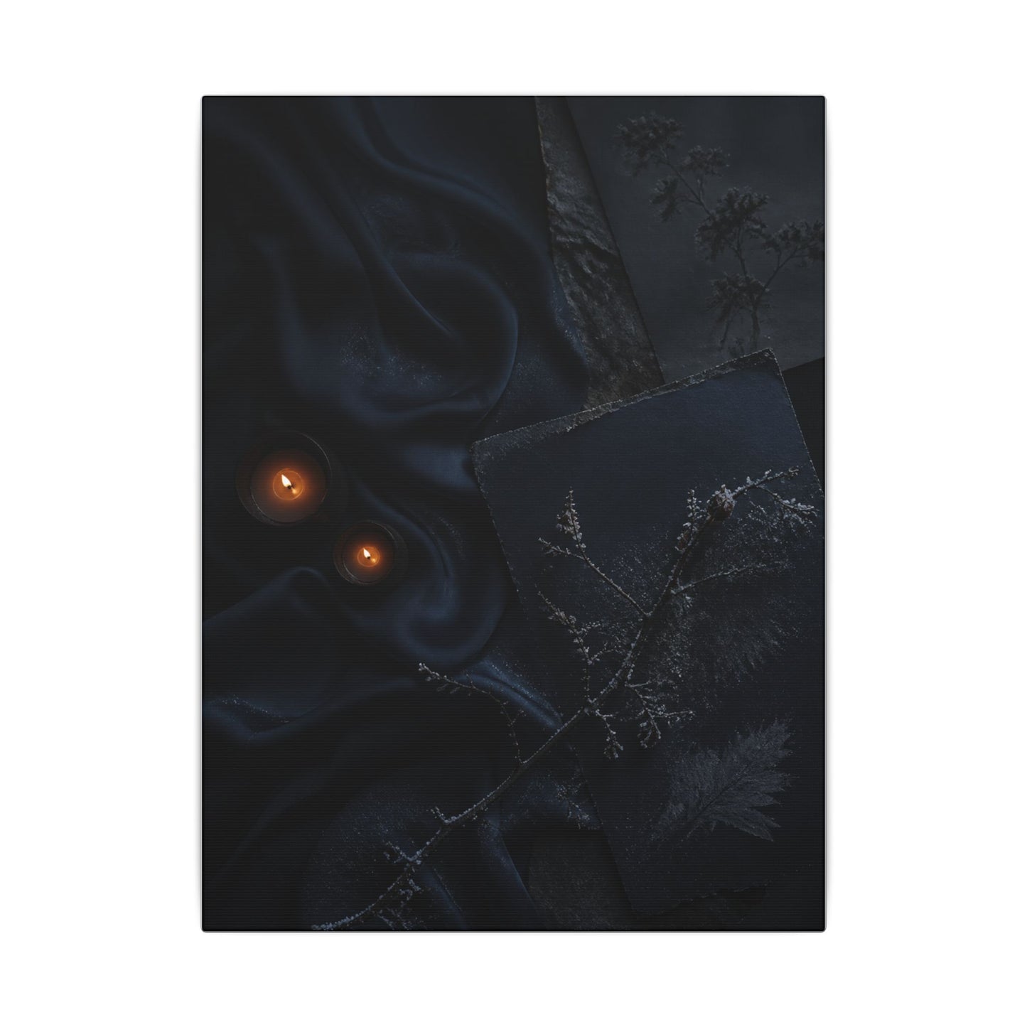 Candlelight Silk Drape Canvas Art - Dark Japandi Kanso
