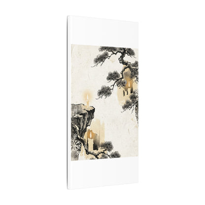 Japandi Pine Tree in Candlelight | Japanese Pattern Canvas Art