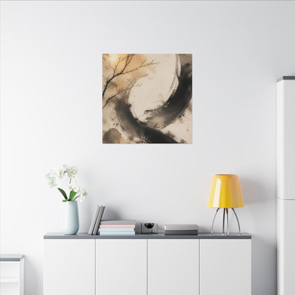 Japandi Ink Brushstroke in Golden Hour | Watercolor Canvas Art