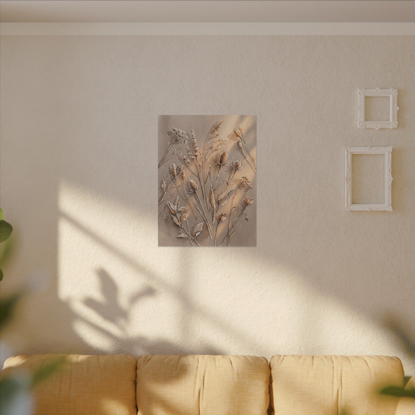 Japandi Dried Flowers in Golden Hour | Watercolor Canvas Art