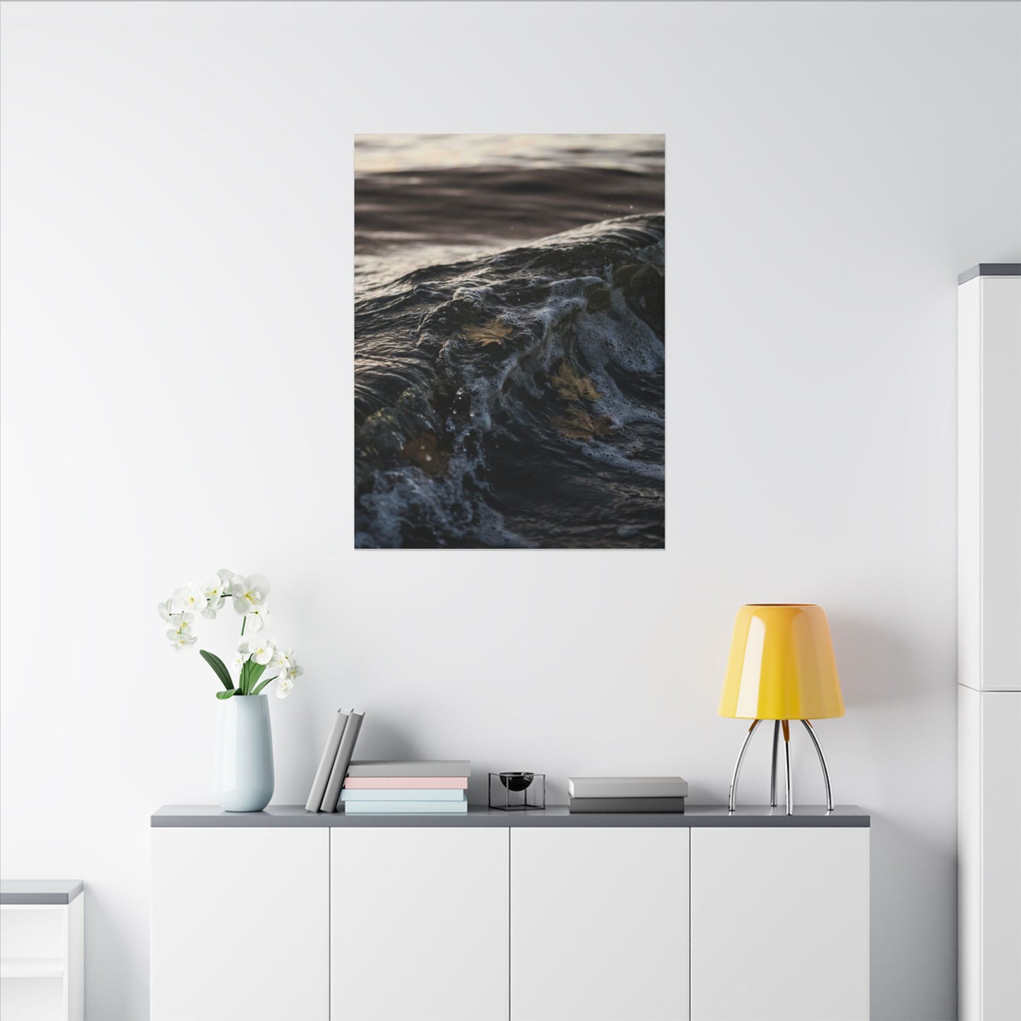 Dark Japandi Ocean Wave in Dawn | Moody Minimal Canvas Art