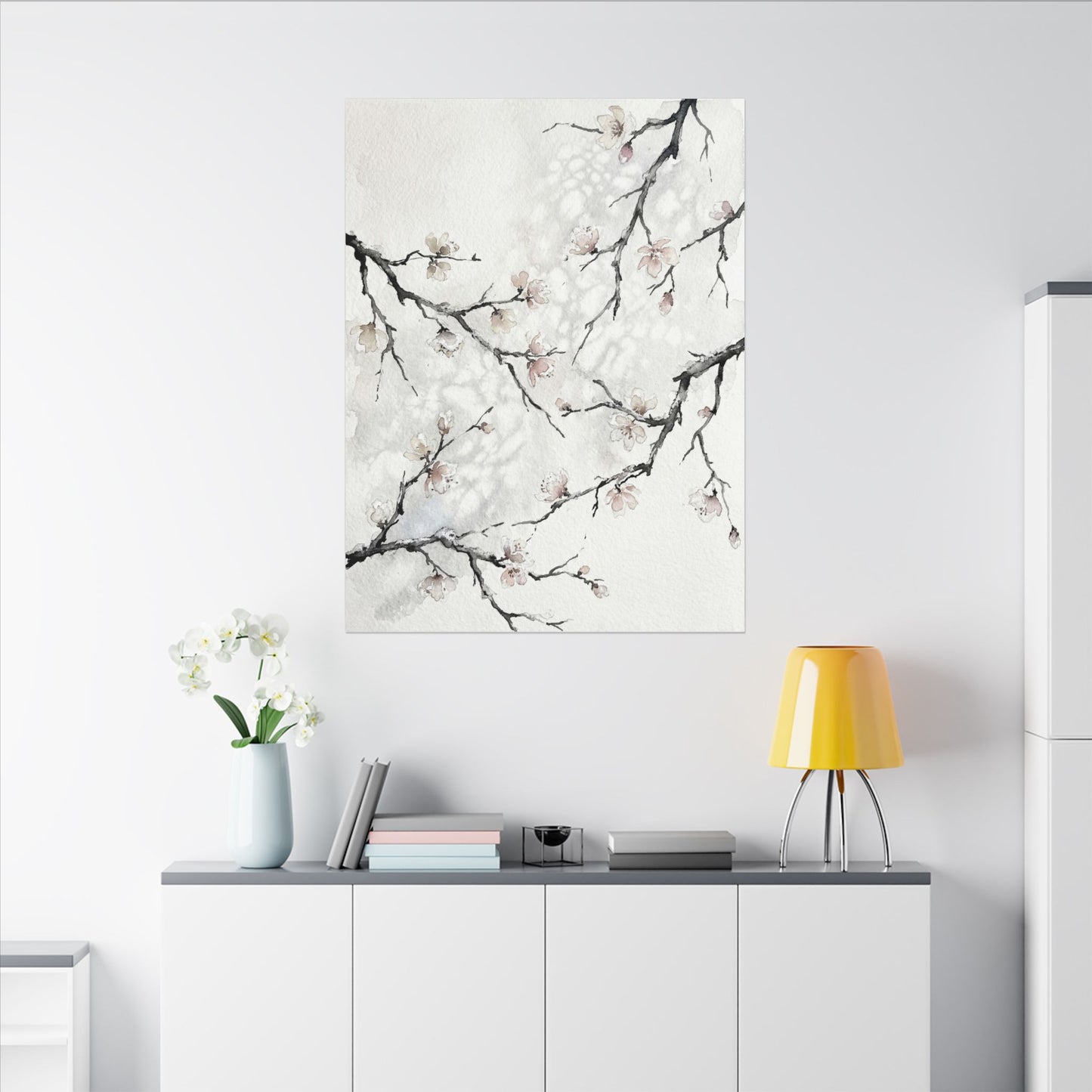 Cherry Blossom Canvas Art | Winter Japandi Watercolor Art
