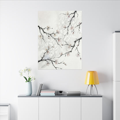 Cherry Blossom Canvas Art | Winter Japandi Watercolor Art
