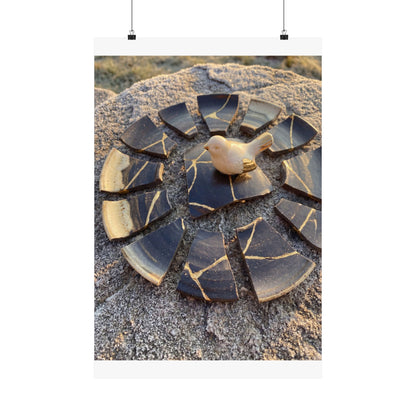 Kintsugi Broken Pottery in Golden Hour | Gold Repair Wall Art Print Art Print