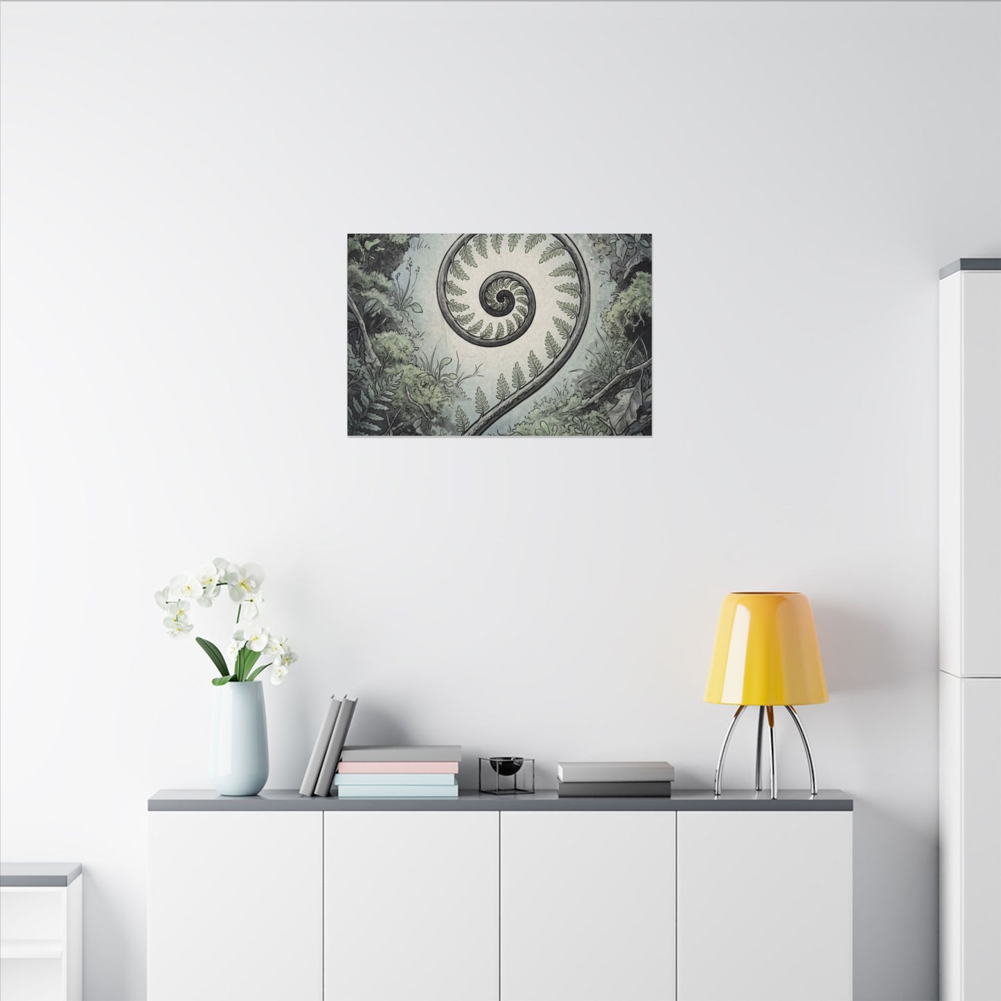 Zen Fern Unfurling in Dawn | Ukiyo E Inspired Canvas Art