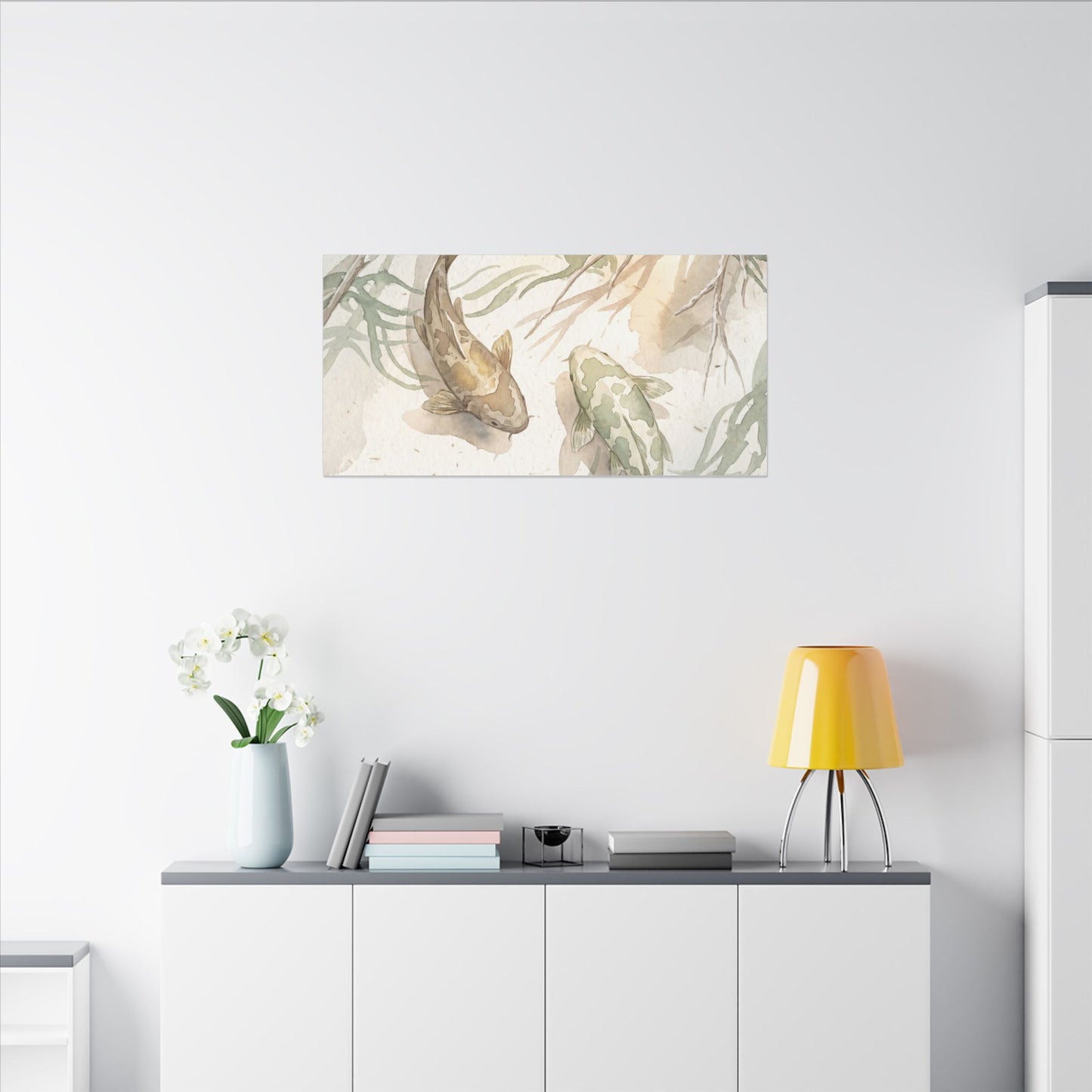 Koi Pond Canvas Art | Winter Japandi Watercolor Art
