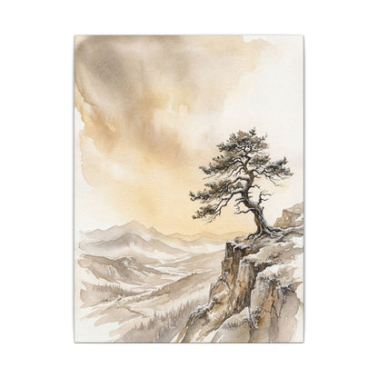 Pine Tree Canvas Art | Winter Japandi Watercolor Art