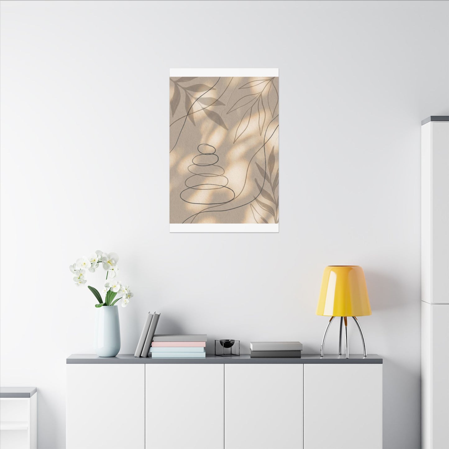 River Stones Minimal Line Canvas Art | Earthy Japandi Art