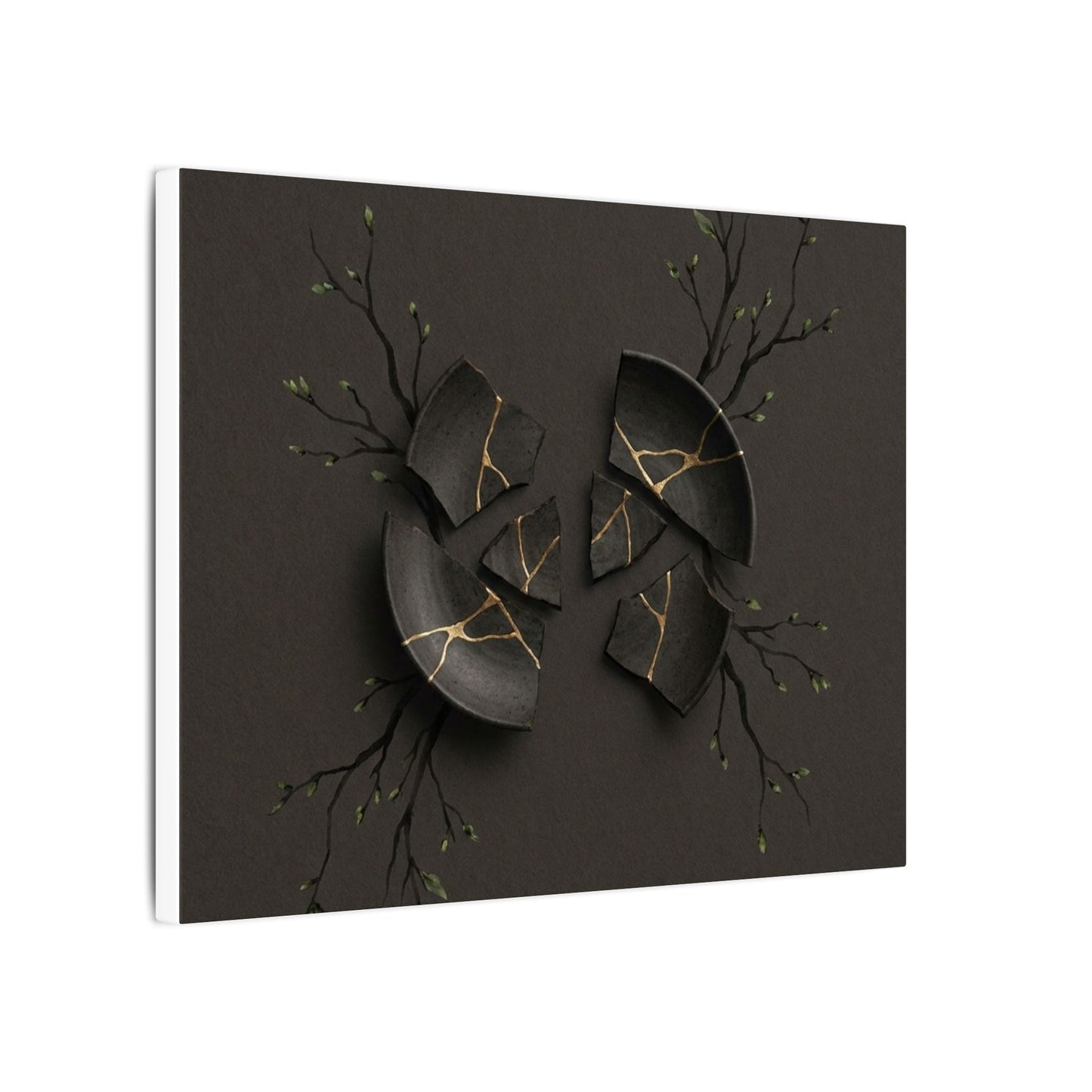 Sophisticated Broken Pottery Canvas Art - Charcoal Ink Dark Japandi