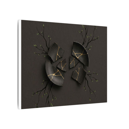 Sophisticated Broken Pottery Canvas Art - Charcoal Ink Dark Japandi