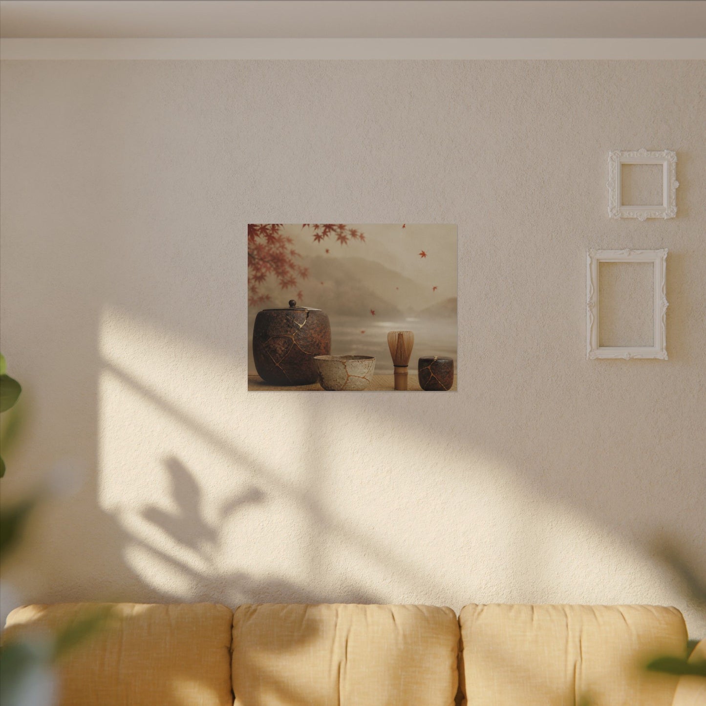 Tea Ceremony Canvas Art | Autumn Kintsugi Gold Vein Art
