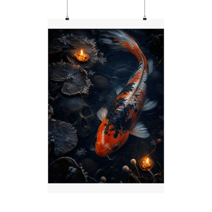 Candlelight Koi Pond Wall Art Print - Dark Japandi Datsuzoku
