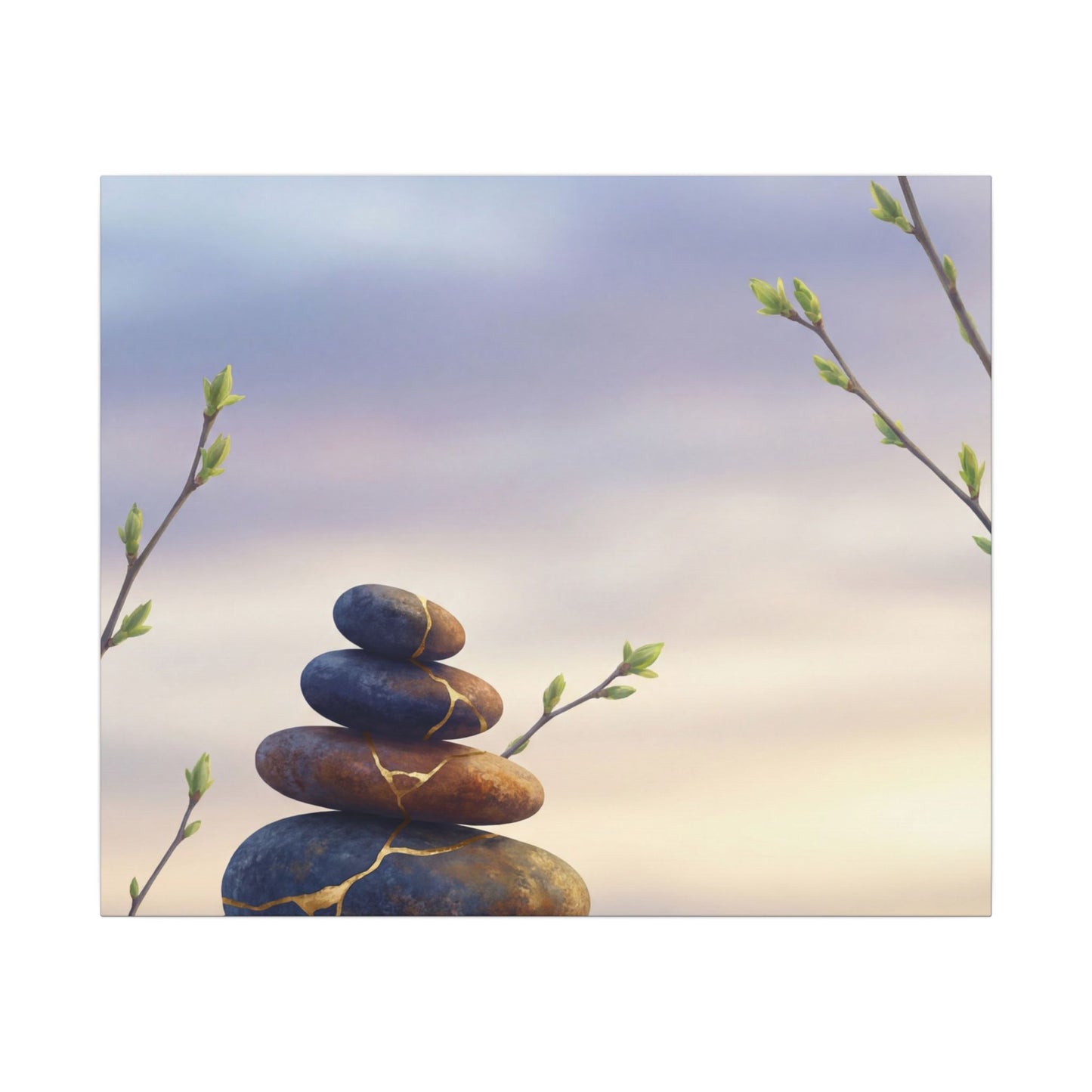 Spring River Stones Gold Vein Canvas Art | Philosophical Decor